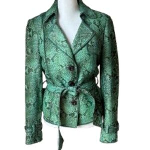 Worth New York Green Snakeskin Print Jacket Belted Statement Blazer XS